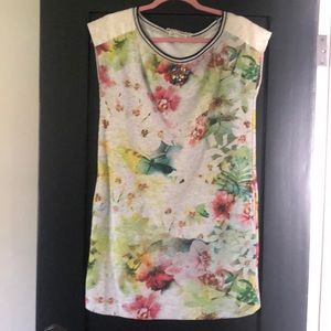 Womens Claudia Castelli Cotton Floral Sleeveless Dress Sz M